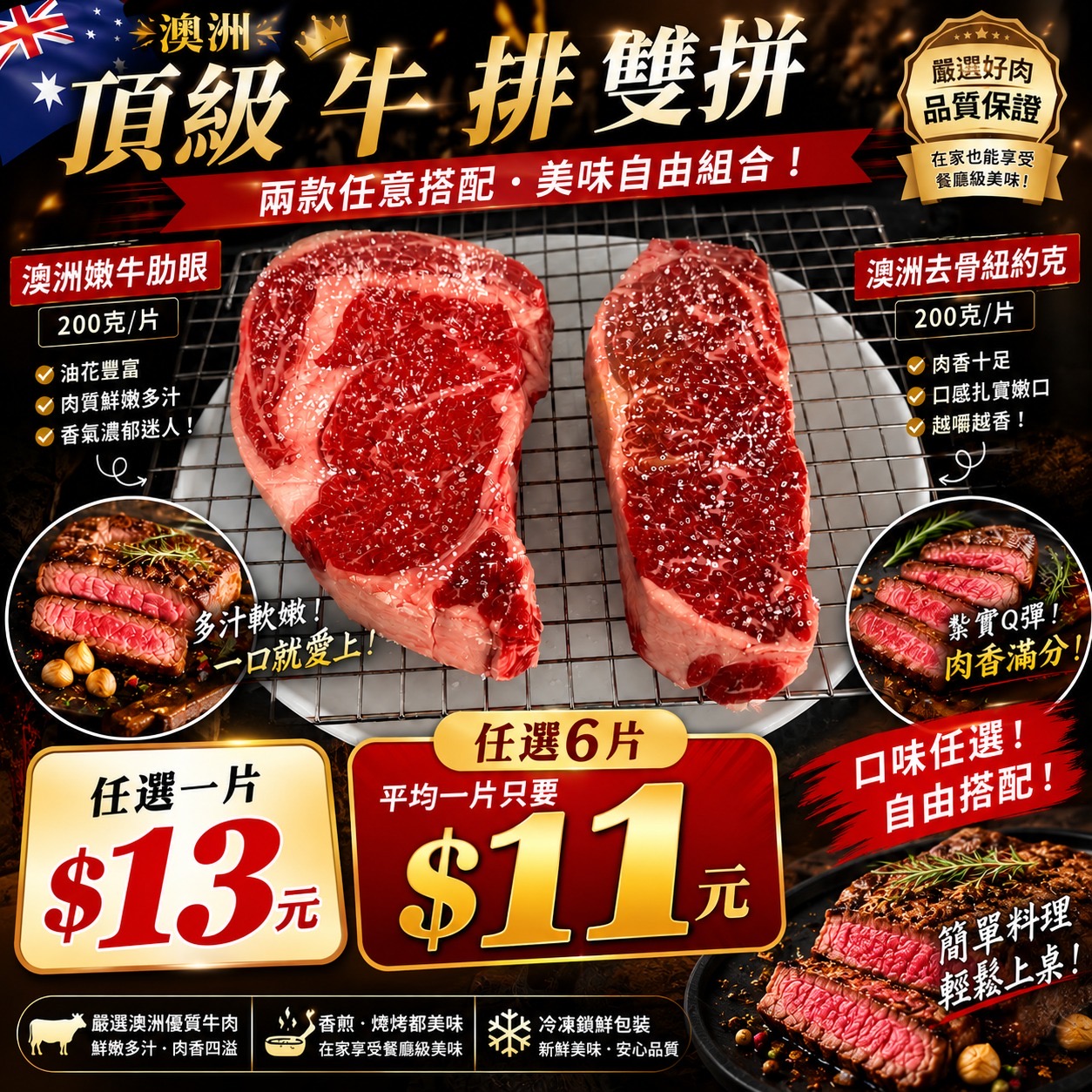 澳洲頂級牛排雙拼 · 促銷